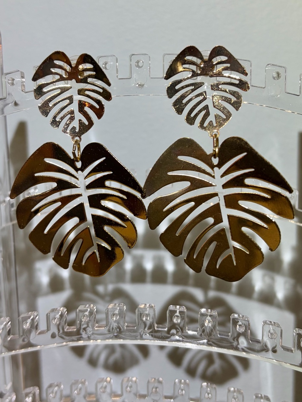 Golden Monstera Leaf Tropical Statement Laser Cut Pierced Earrings